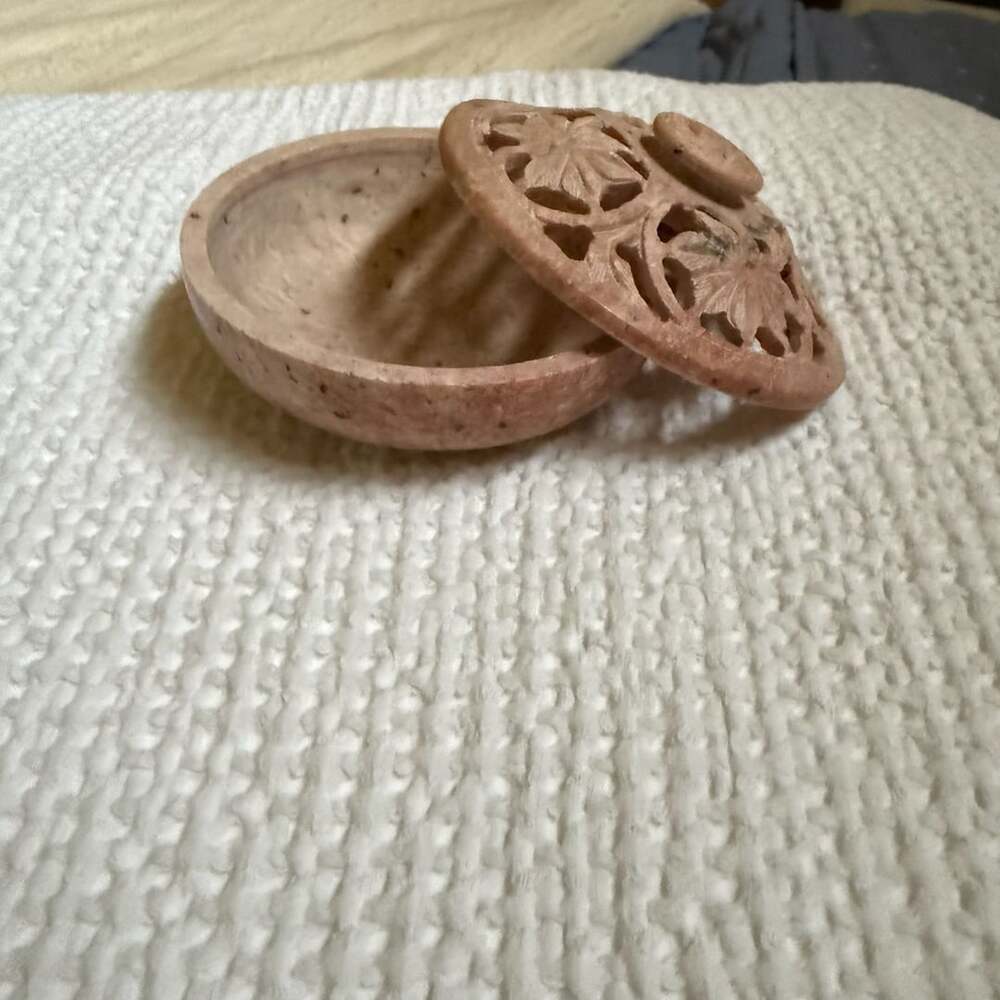 Small Soapstone Floral Carved Trinket Dish/ Incense Burner - Made in India
